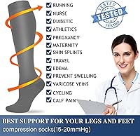 Vista 5 de Calcetines de compresión y circulación para mujer y hombre (3 pares), para enfermería, correr, viajar, calcetines hasta la rodilla