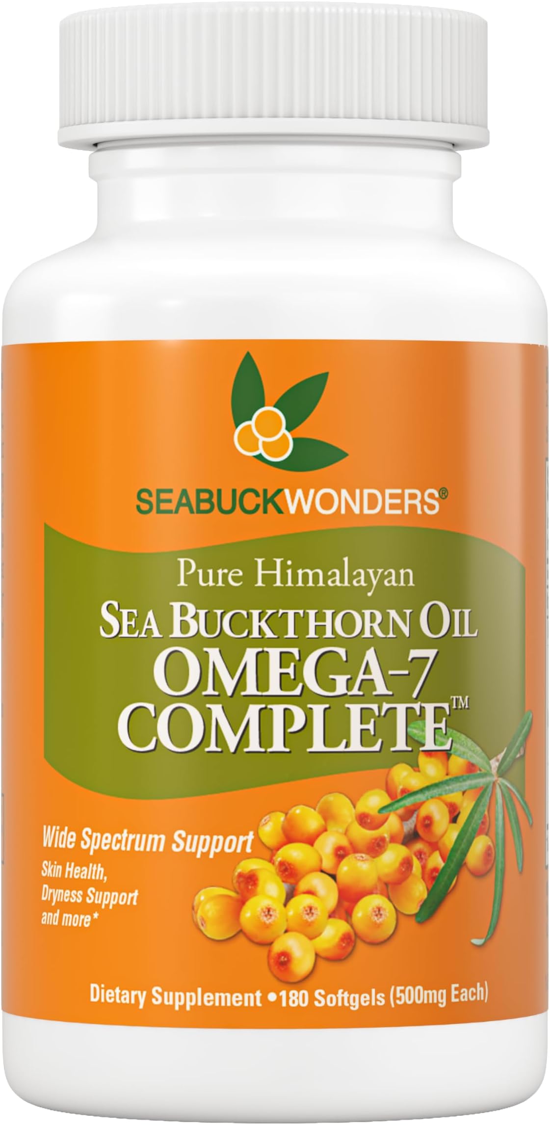 Seabuckwonders Omega-7 Complete Sea Buckthorn Oil Blend, 180 Count Softgels (500mg Each)