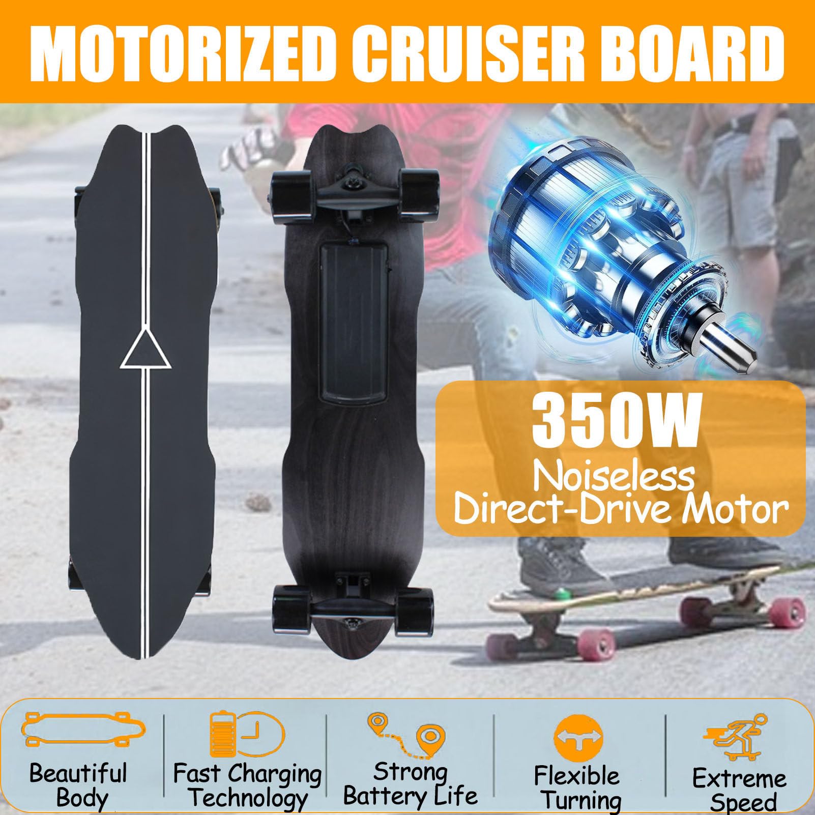 Skateboard Elettrico con Telecomando, Motore Singolo, velocità Massima di 25 Km/H, Autonomia di 15 Km, Skateboard Longboard per Uscire con Gli Amici E