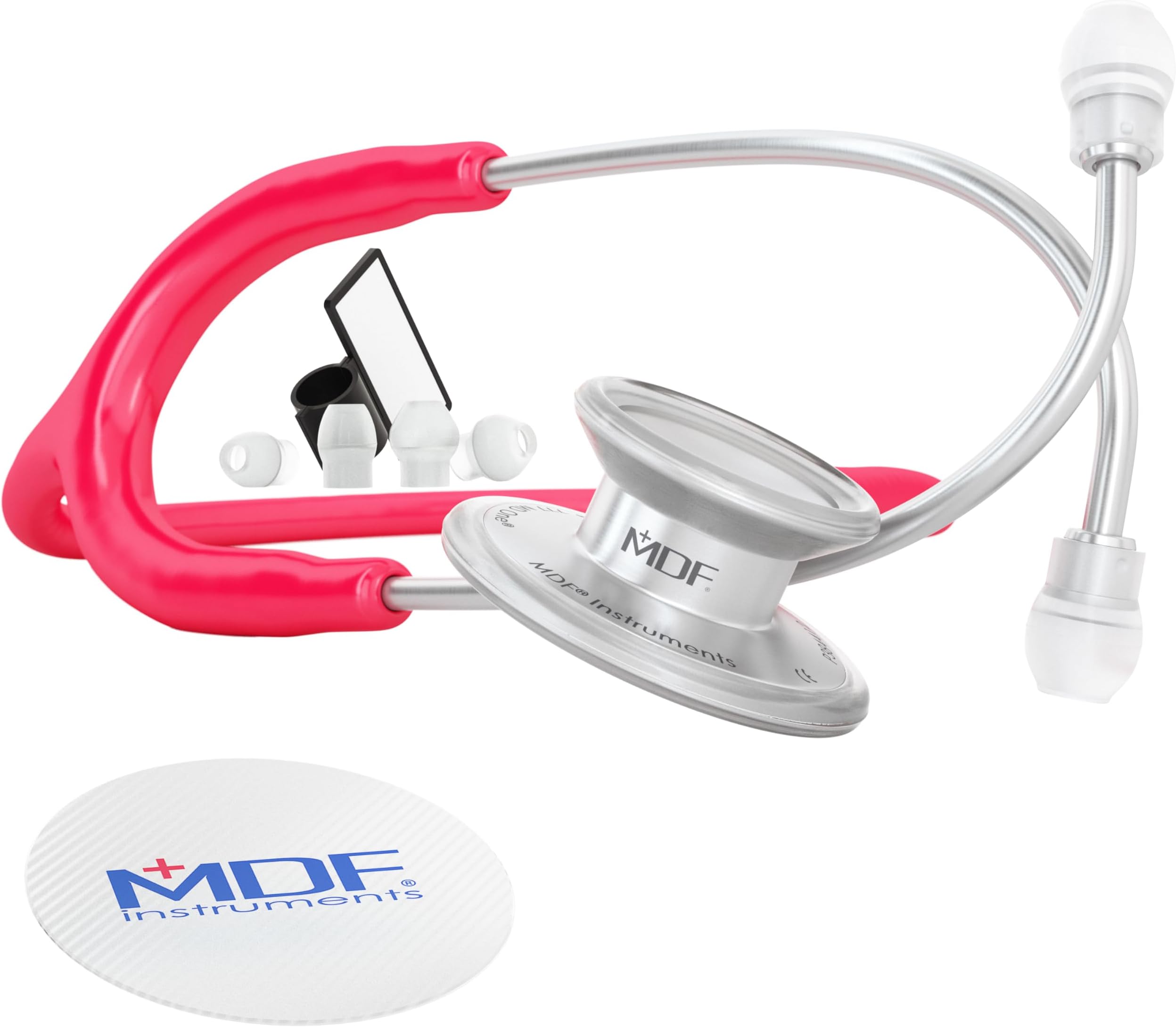 MDF MD One Stainless Steel Stethoscope, Adult, Raspberry Tube, Silver Chestpieces-Headset, MDF77723