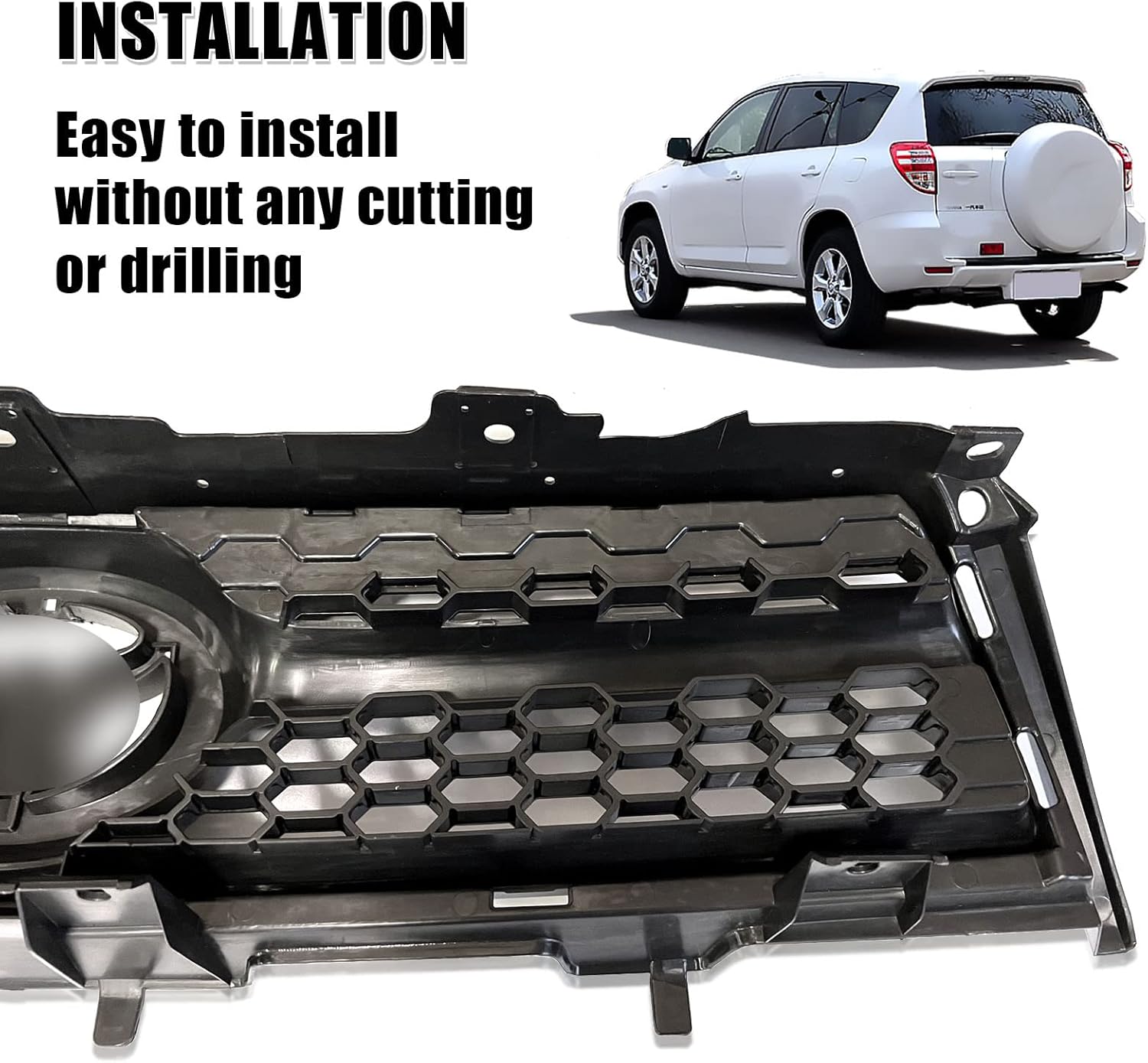 Front Bumper Grille Assembly Compatible with 2009-2012 with Toyota RAV4 Base/Sport Model Black ABS Insert Grill Replacement TO1200315/531010R010