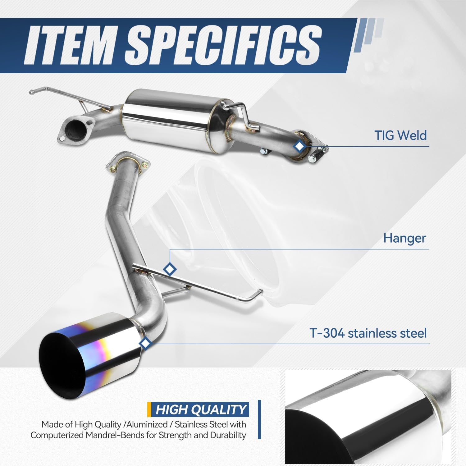 Auto Dynasty 4.5 Inches Burnt Muffler Tip Catback Exhaust System Compatible with 2000-2004 Toyota Celica GT GTS 1.8L, Stainless Steel