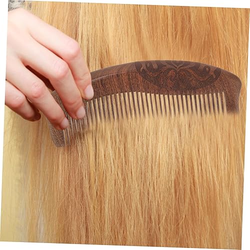 Miniatura 8 de FRCOLOR Peine de madera de sándalo natural para mujer, herramienta de masaje de cuero cabelludo de doble cara, diseño único de sándalo para