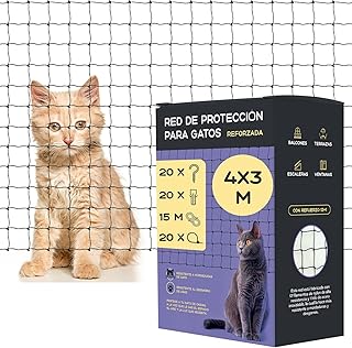 Mablik® Red para Gatos Terraza 4x3m Reforzada + Kit Instalación + Instrucciones. Red Gatos Ventanas y Terraza, de Color Negro, Refuerzo de Acero Inoxidable 12+1 (Reforzada 4x3m)