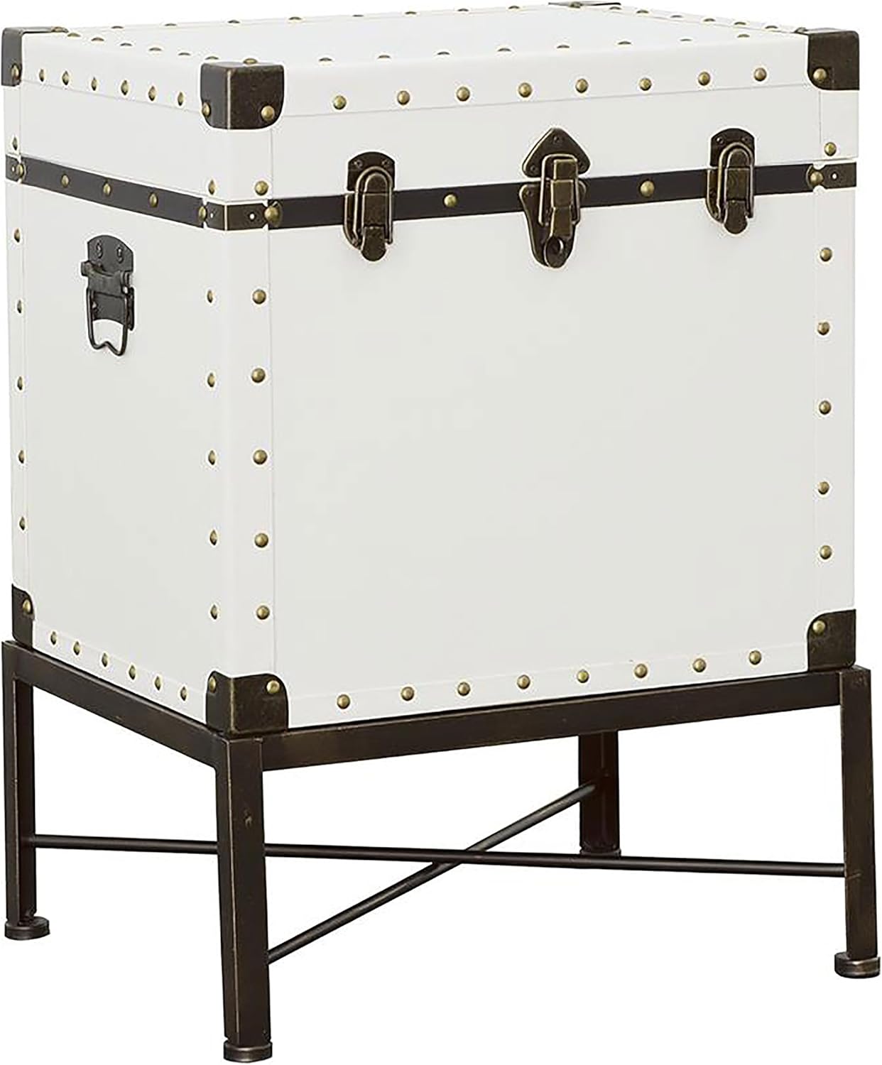 Coaster Home Furnishings - Nancy - Engineered Wood and Metal - 19-Inch Rectangular Side Table with Nailhead Accents and Storage Trunk Design - Living Room - White - 902819