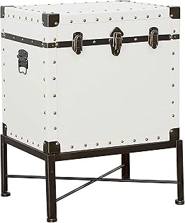 Coaster Home Furnishings - Nancy - Engineered Wood and Metal - 19-Inch Rectangular Side Table with Nailhead Accents and Storage Trunk Design - Living Room - White - 902819