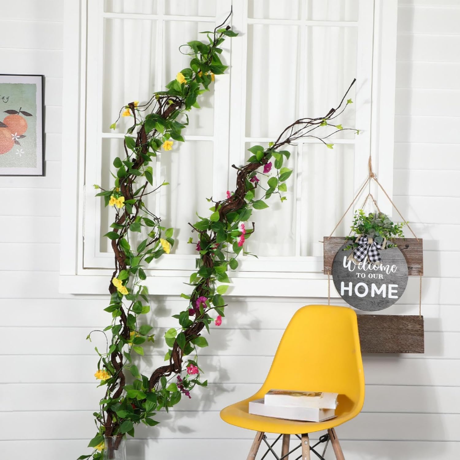 Giegxin 2 Pcs 63 inch Bendable Wall Hanging Tree Branches Artificial Tree Twigs Fake Plants Trunk Garland with Green Leaves for 3D Indoor Outdoor Wedding Garden Home Christmas Decor