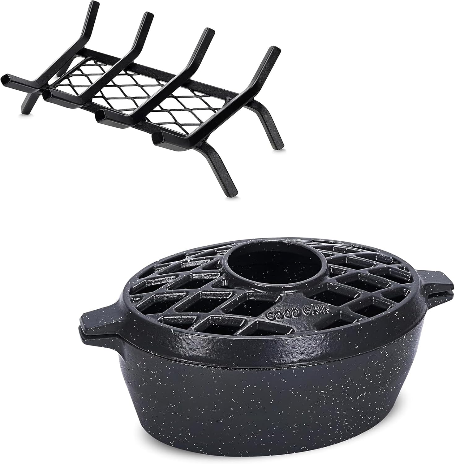 Fireplace Grate 17 "Heavy Duty with Ember Retainer, Fireplace Assectories, Wood Stove Steamer,Fireplace Humidifier,Cast Iron Humidifier for Stove, Matte Black Finish, Rust Resistant, Lattice Top