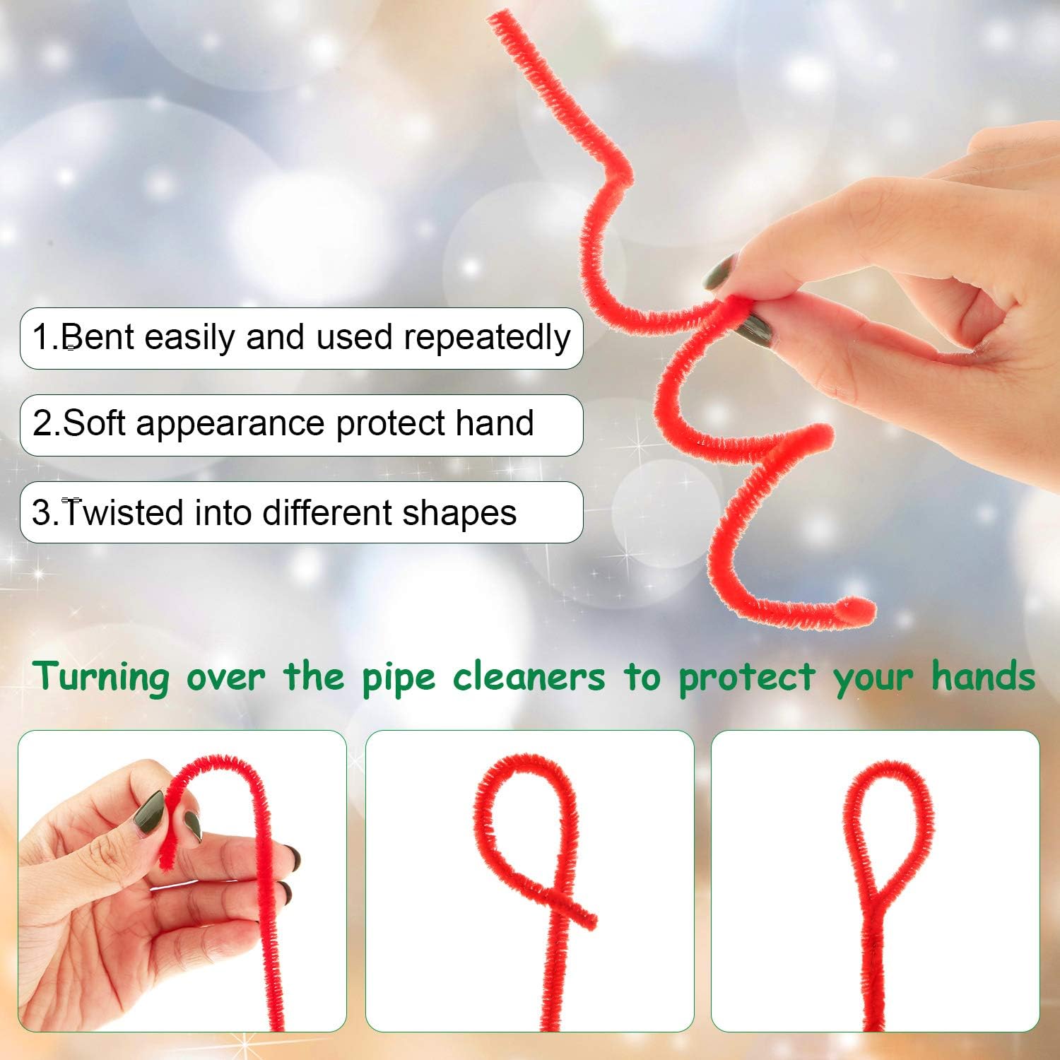 400 Pieces Pipe Cleaners Jumbo Chenille Stem Fluffy Chenille Stem for DIY Art Craft (Red)