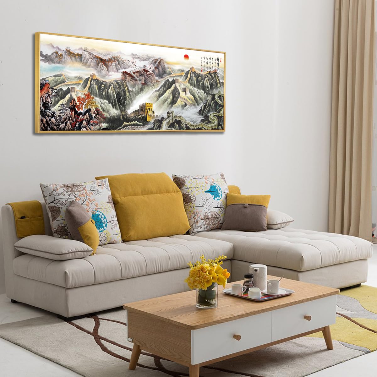 Via Vela Duża ściana na płótnie chińska sztuka ścienna retro krajobraz obraz wydruki ścienne plakaty nowoczesne dzieła sztuki malarstwo do salonu wystrój domu 30 x 76 cm ze złotą ramą