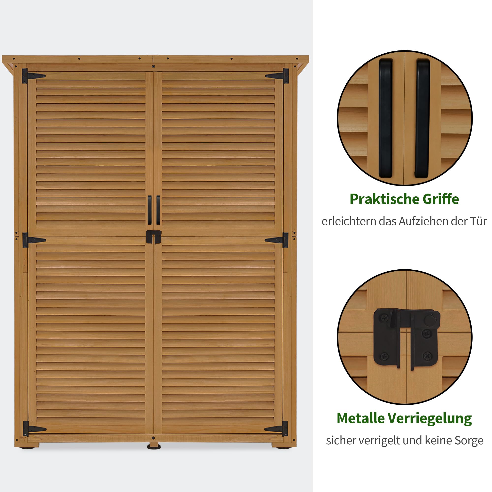 M MCombo Gartenschrank Holz, Gartenhaus Klein Wetterfest, Outdoor Gerätehaus, 59x127x168 cm