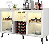 Vista 1 de Auromie Gabinete de bar de vinos con luz LED, gabinete de café para el hogar con estante para vino y vidrio, aparador de cocina con estantes