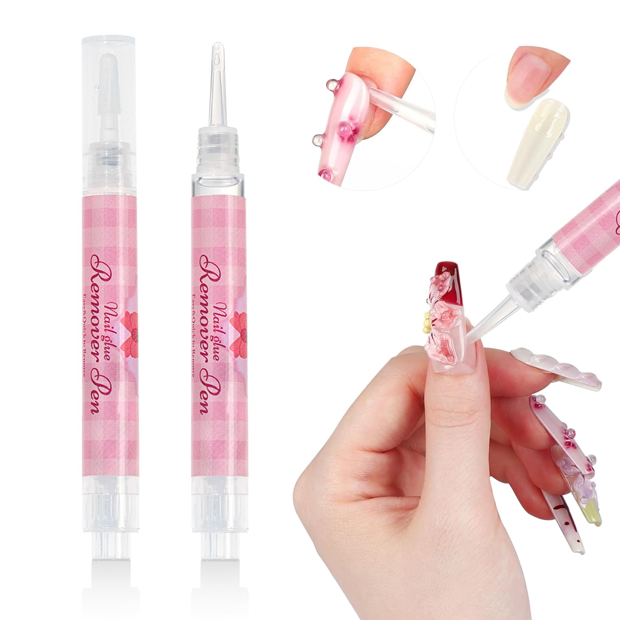 Sun&Beam Nails Remover Pen – 2-częściowy zestaw do usuwania kleju do paznokci i gumowych tabletek z witaminą E, delikatny i czysty w formacie pisaka