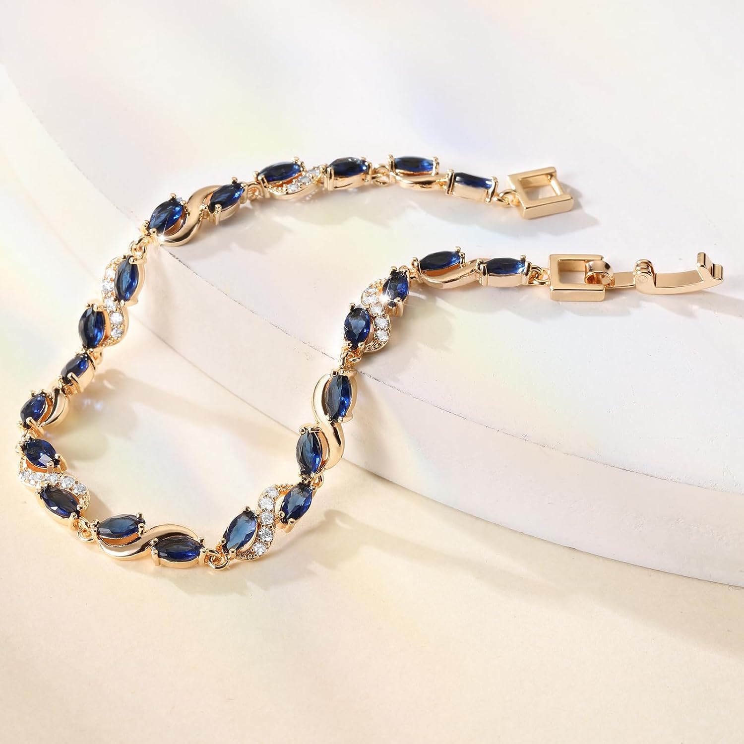 Richapex Diamond Tennis Bracelet for Women, Eternity Bracelet Blue Cubic Zirconia, Sapphire Bracelet, 18K Gold Plated Hypoallergenic Bracelets -7.48inch/190mm - Image 5