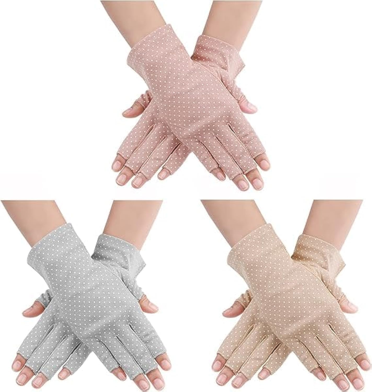 NALACAL UV Gloves, Sunblock Fingerless Gloves for Women, Non-slip UV Sun Protection Gloves Driving Gloves for Manicure Summer Outdoor (3 Pairs)