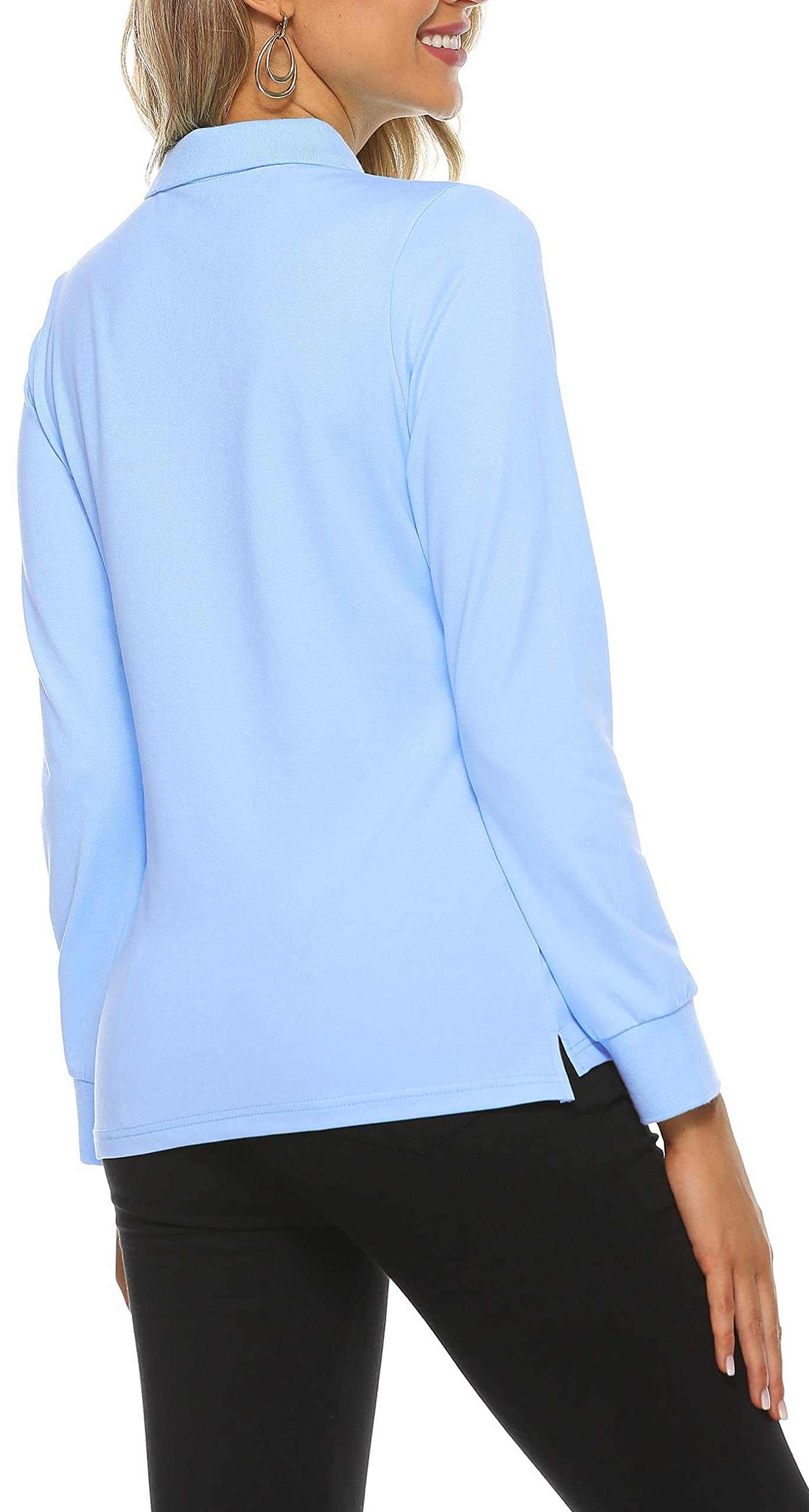 Femme Polo Shirt Manches Coton Longues Hiver Haut Travail Sport Golf Polos