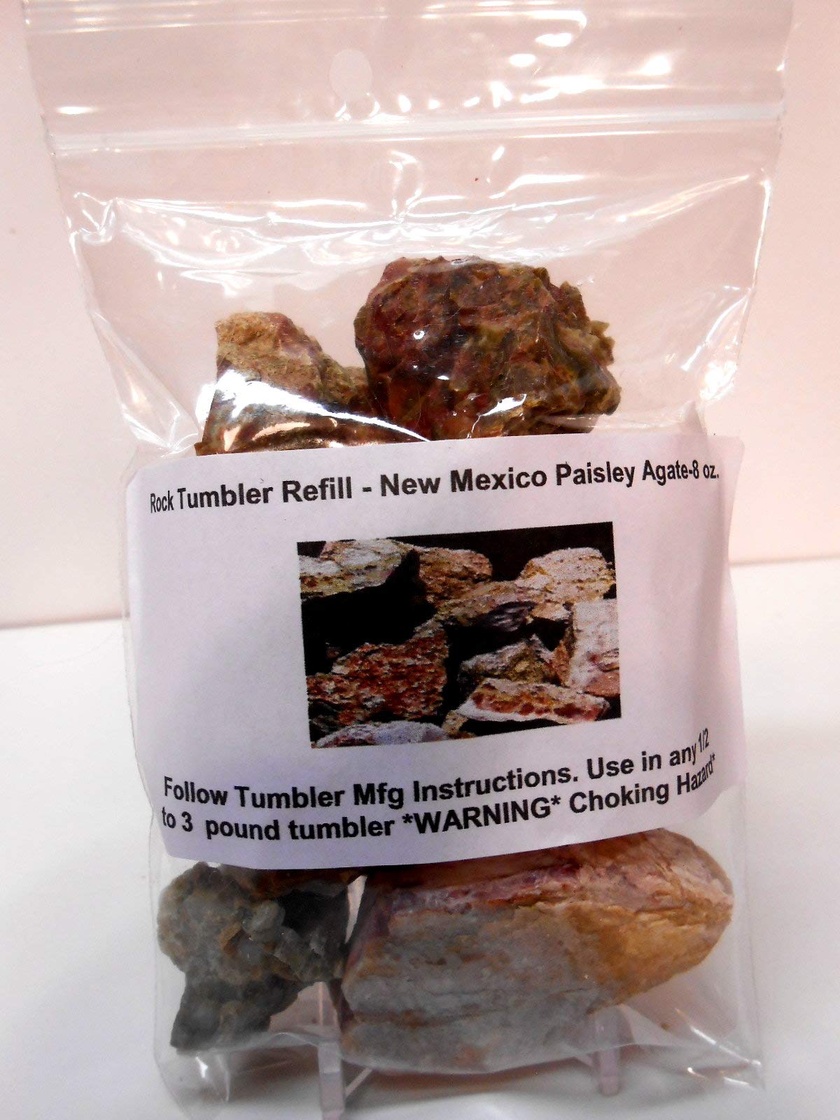 Rockhound's 1st Choice Rock Tumbler Gem Refill Kit -New Mexico Multi-Color Paisley Agate Rough- 8oz