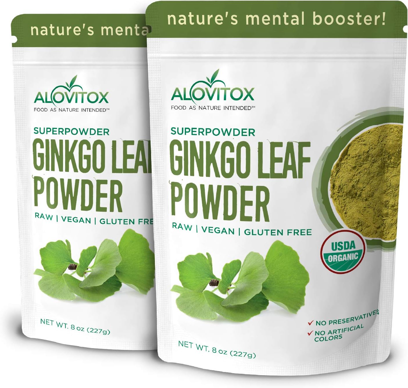 Alovitox Gluten-Free Ginkgo Biloba Leaf Powder, Super Food, Vegan, & Raw Mix with Smoothie & Shakes for a Balanced Diet 16 oz