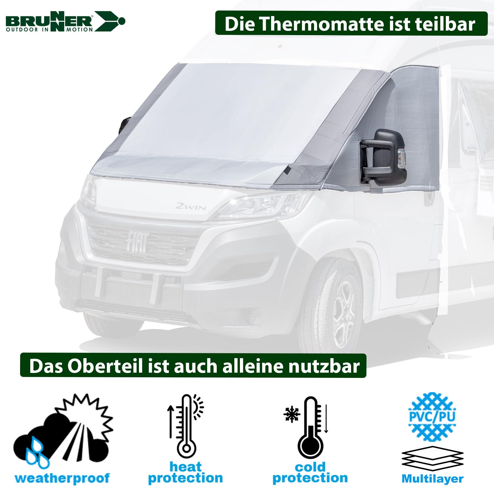 BRUNNER CLI-MATS XT Thermomatte Wohnmobil für Mercedes Benz Sprinter 07/2018 bis Heute, Kälteschutz Winter, Hitzeschutz Sommer, Schutz-Plane Außen, zweiteilig