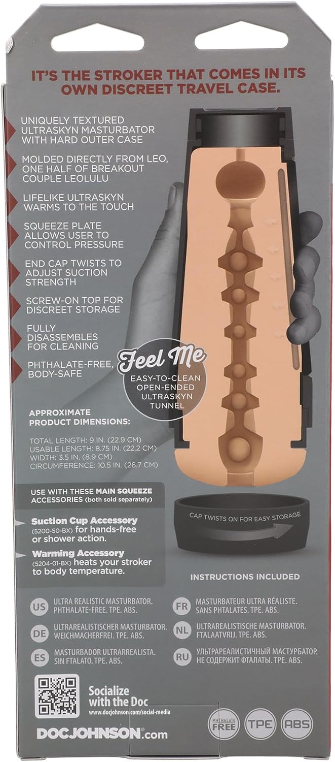 Doc Johnson Main Squeeze - Leo of Leolulu - Ultraskyn Stroker - Squeeze Plate for Precise Pressure - Twist End Cap to Control Suction - Discreet Premium Stroker - Male Masturbator, Vagina, Vanilla