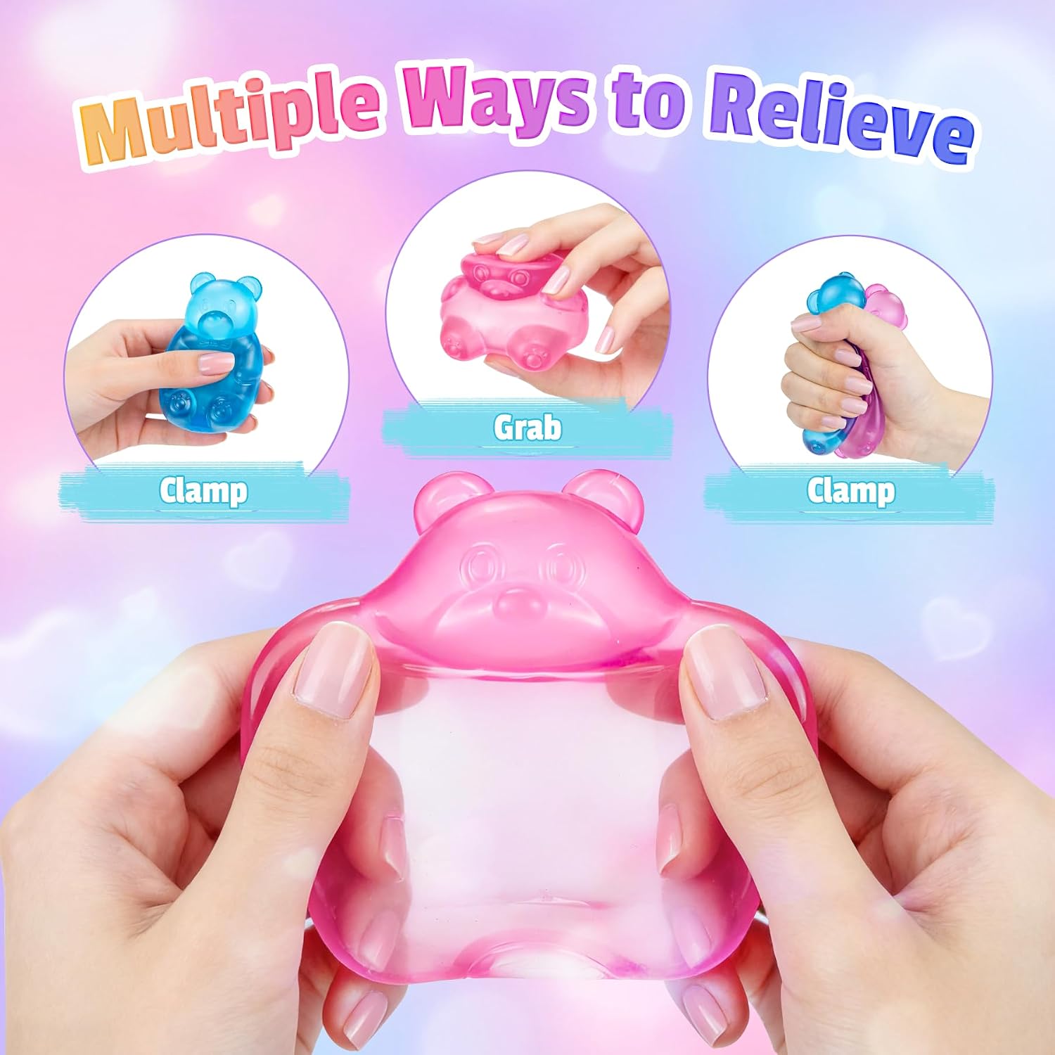 4Pcs Gummy Bear Squishy,Stress Bear Taba Squishy Toys,Slow Rising Stress Relief Squeeze Toys,Cute Fidget Toys for Kids Adults,Party Favors & Gifts image 3