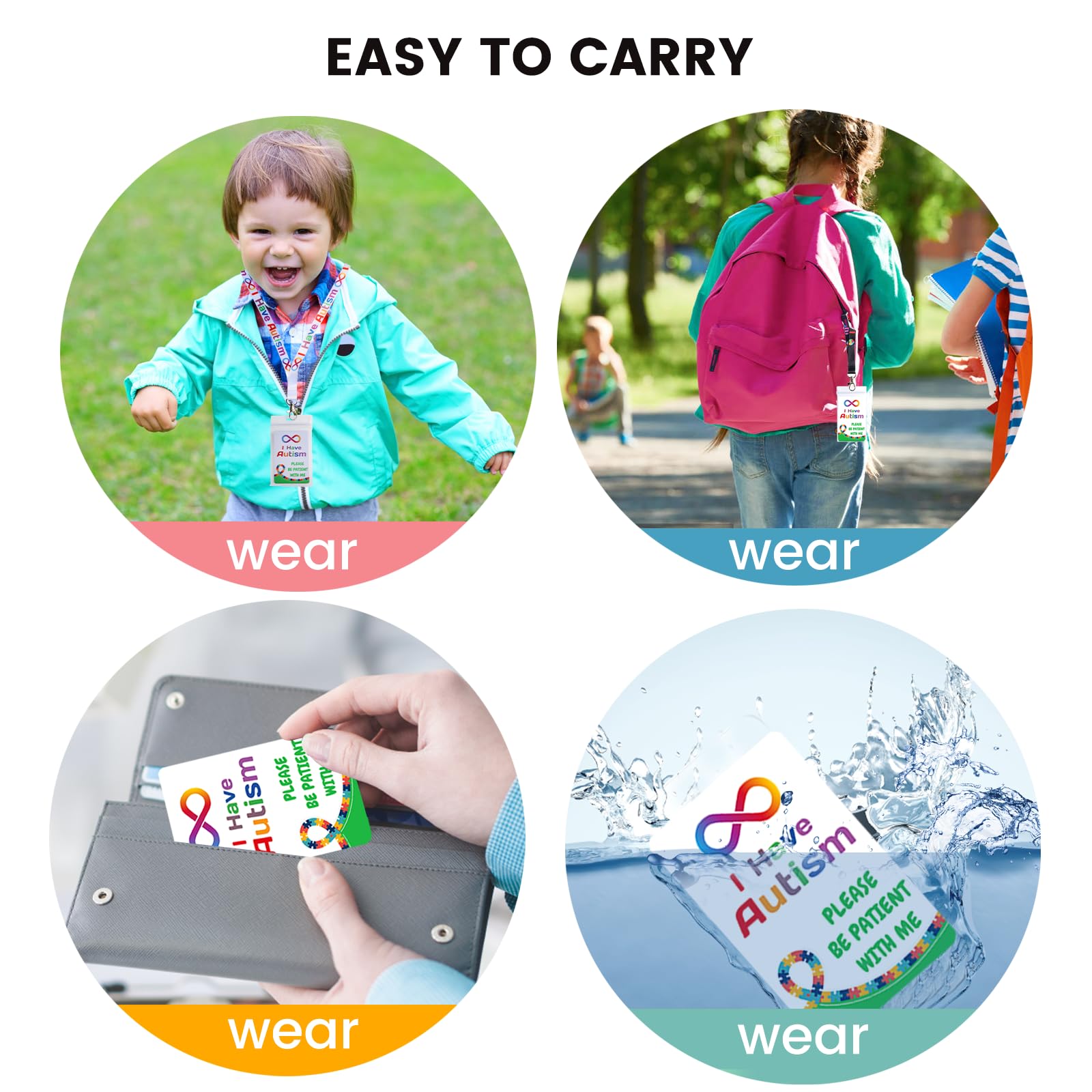 Autism Backpack 2-Pack Autism Safety ID Cards With Lanyard - Customizable Emergency Contact Info (3.15x4.7\") Aac Device For Autism