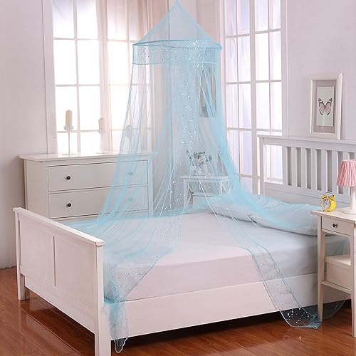 Cotton Loft Galaxy Kids - Toldo de cama plegable con aro transparente, tamaño único, color azul