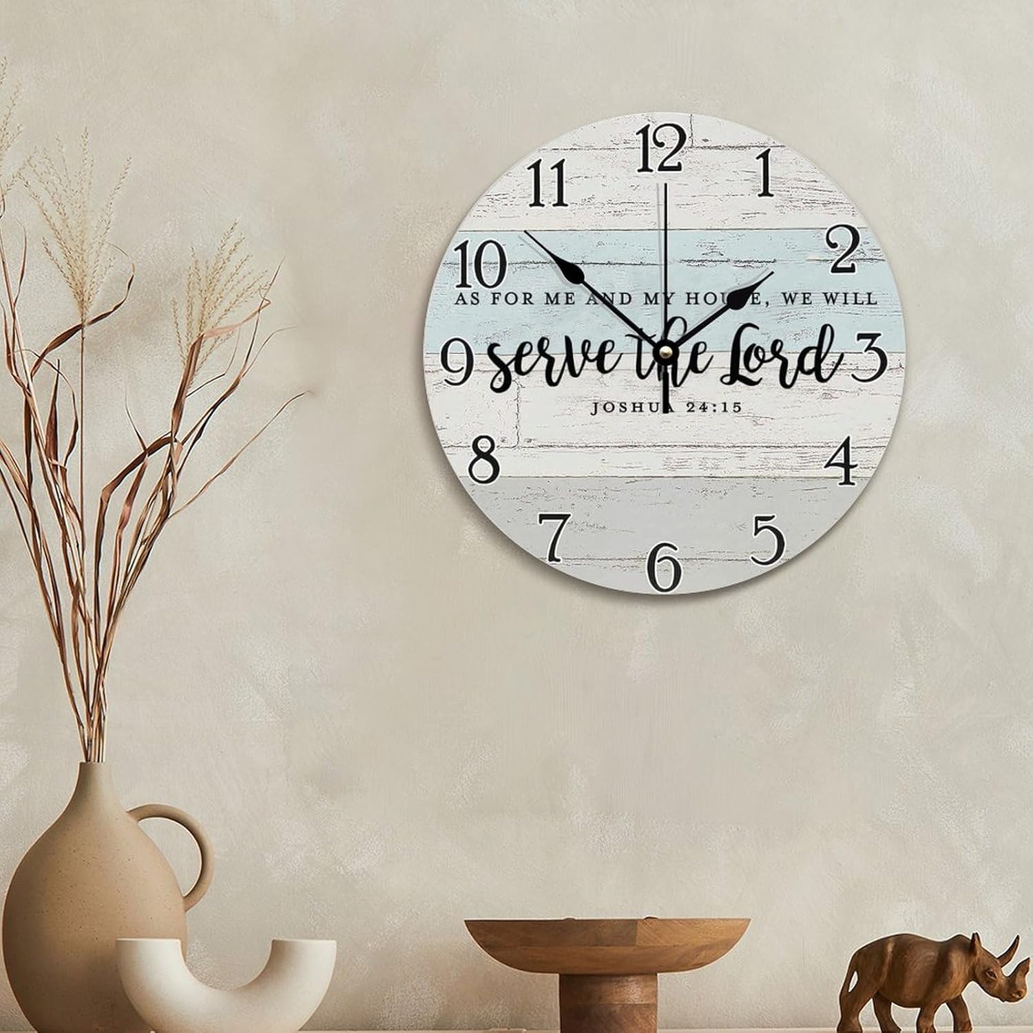 Serve The Lord Wall Clock Bible Verse Christian 12 Inch Round Wall Clocks Battery Operated Silent Non-Ticking Jesus Quote Living Room Decor Gift for Man Woman Friend Anniversary