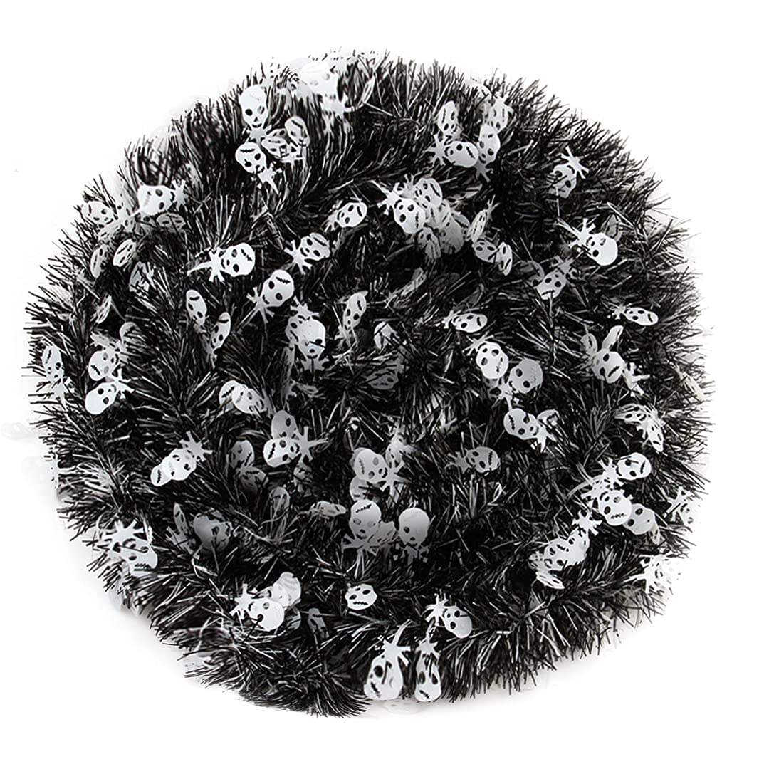 CCINEE 33FT Halloween Tinsel Garland,Spooky Skull Metallic Hanging Garland for Halloween Party Decoration,White & Black