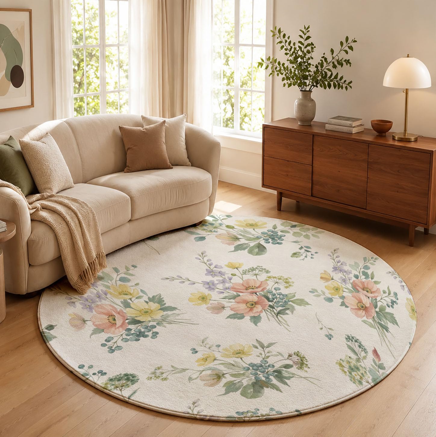 Tapis Plantes Aquarelles Fraîches Rond 180cm