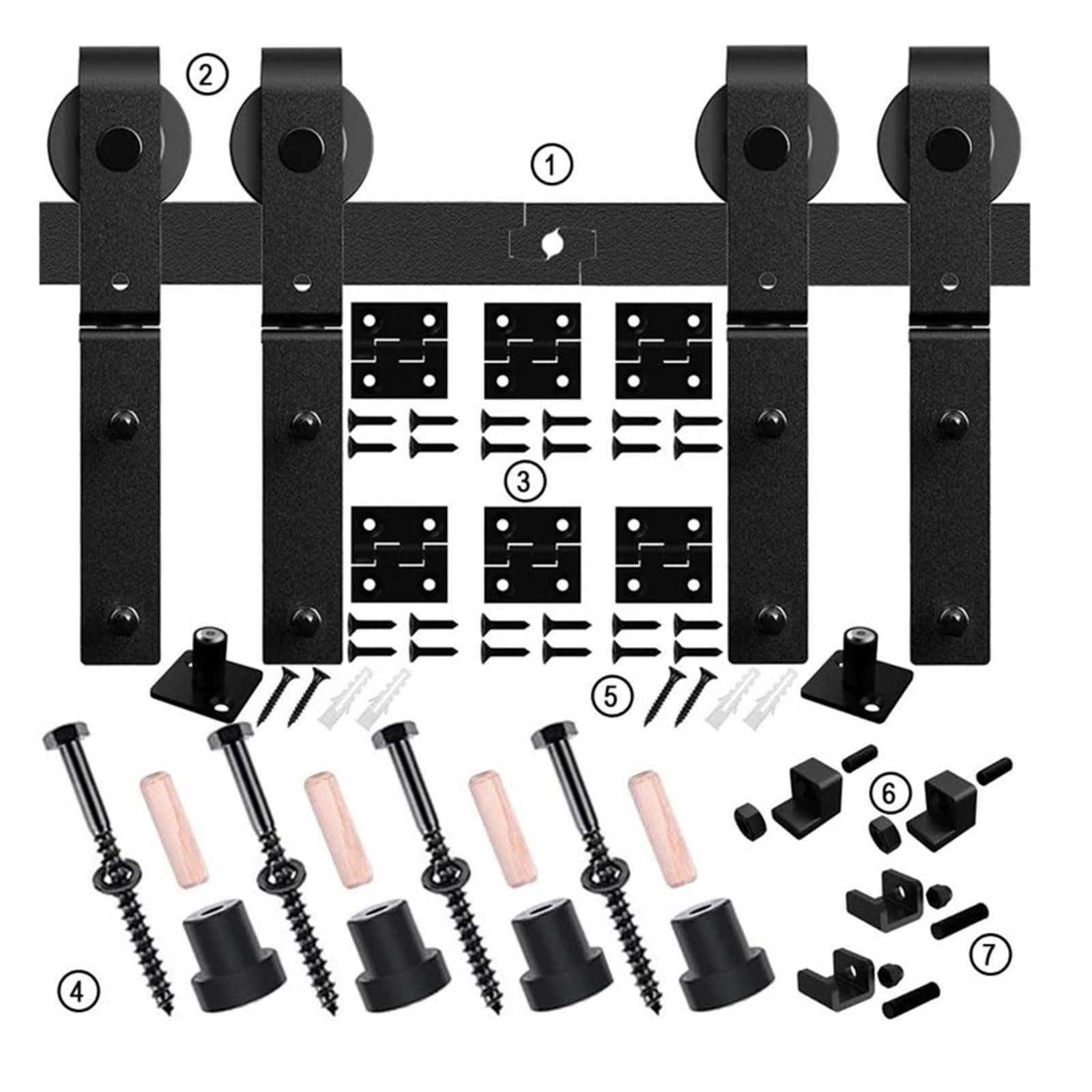 Barn Door Sliding Kit, Folding Sliding Barn Door Hardware Track Kit for 4 Doors,Heavy Duty Sturdy Bifold,Easy to Assemb(7FT 213CM Rail Kit)