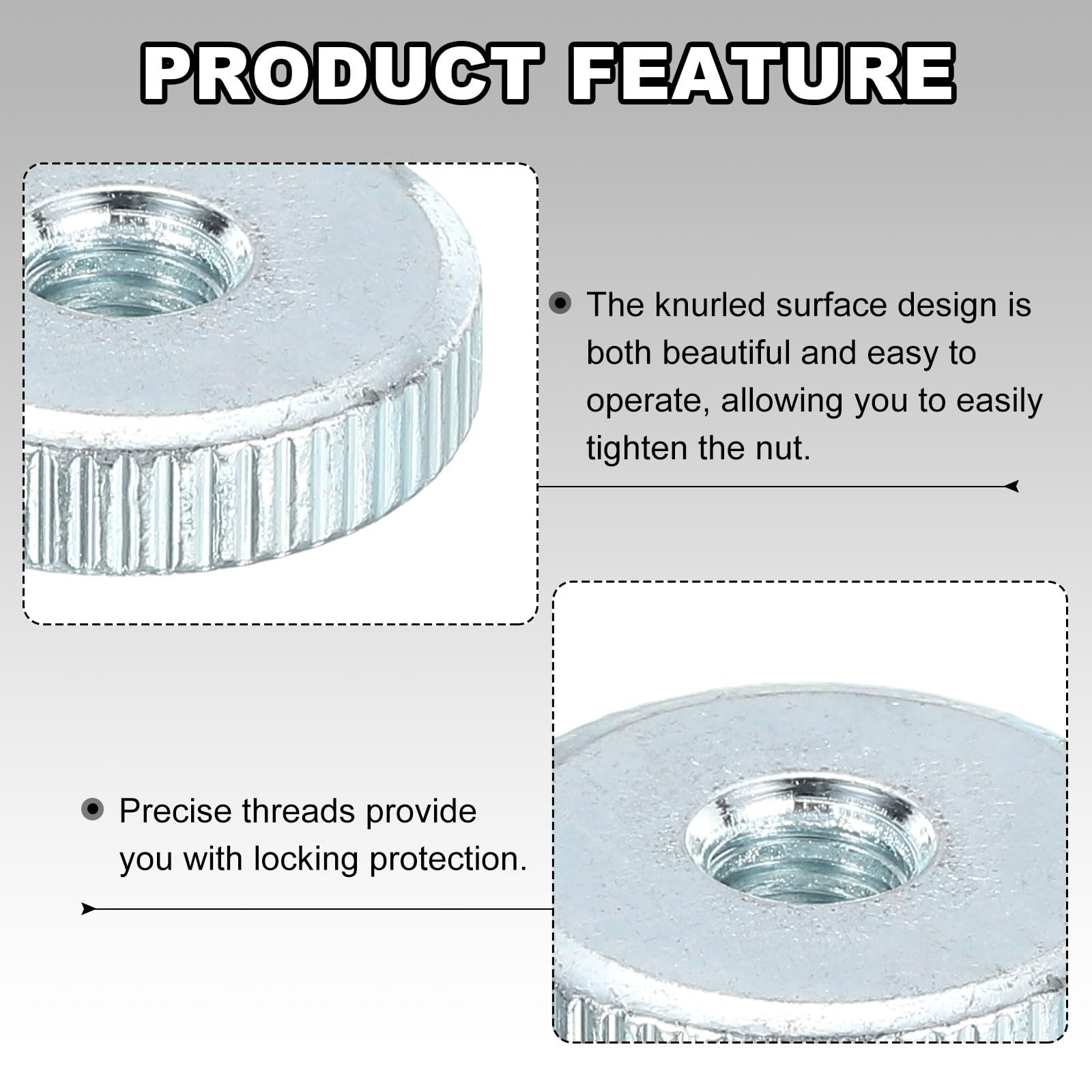 Knurled Thumb Nuts, M6 Female Thread Thin Type, Nickel-Plated Carbon Steel, 5Pack