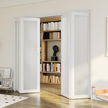 Bi-Fold Door,Single Panel Frosted Glass Closet Door,for 72"80"Double 36"*80" Doors Door Opening,Suitable for Closets & interiors,DMF,White