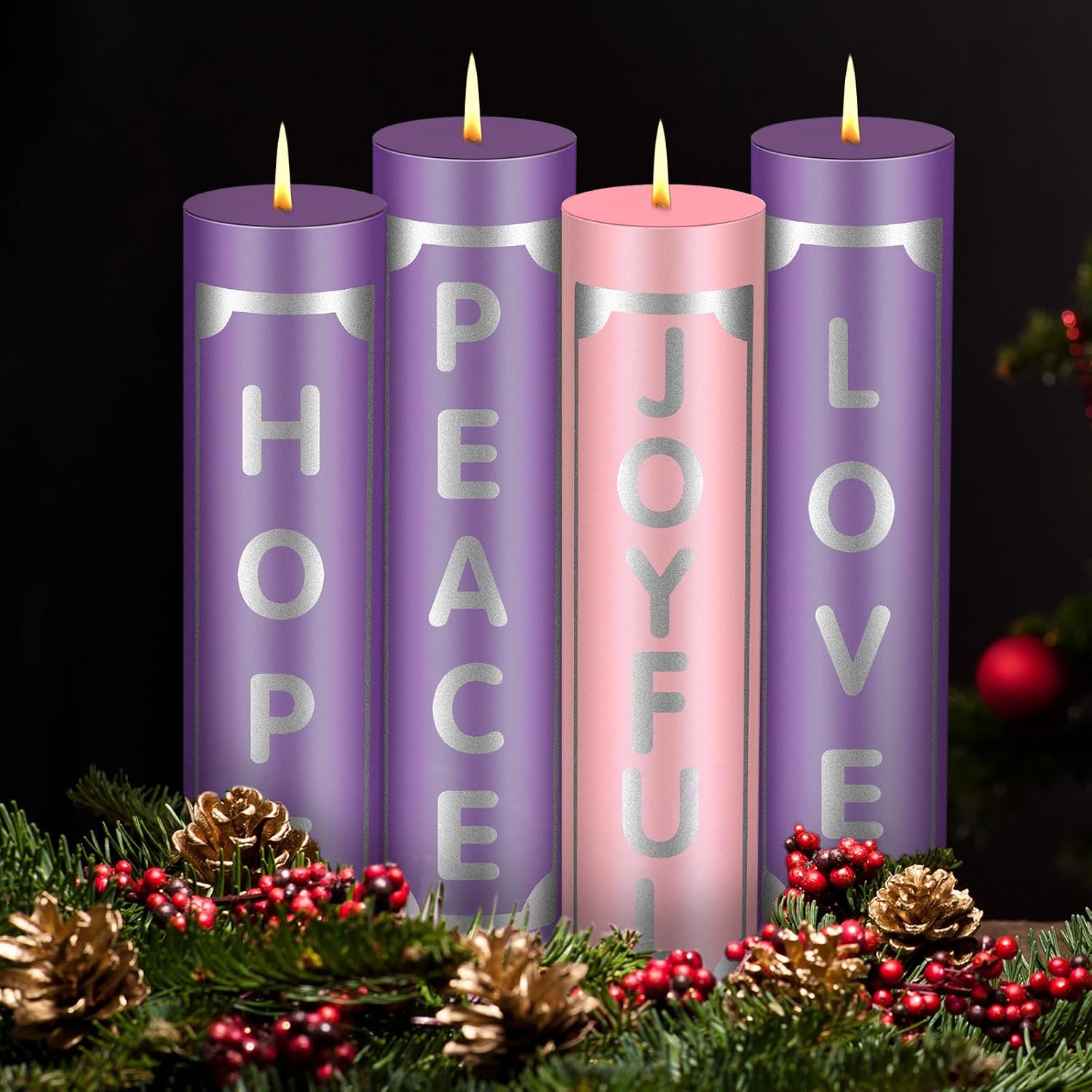 4 Pcs Advent Candles with Words Cylinder Christmas Advent Candle 2 x 8 Inch