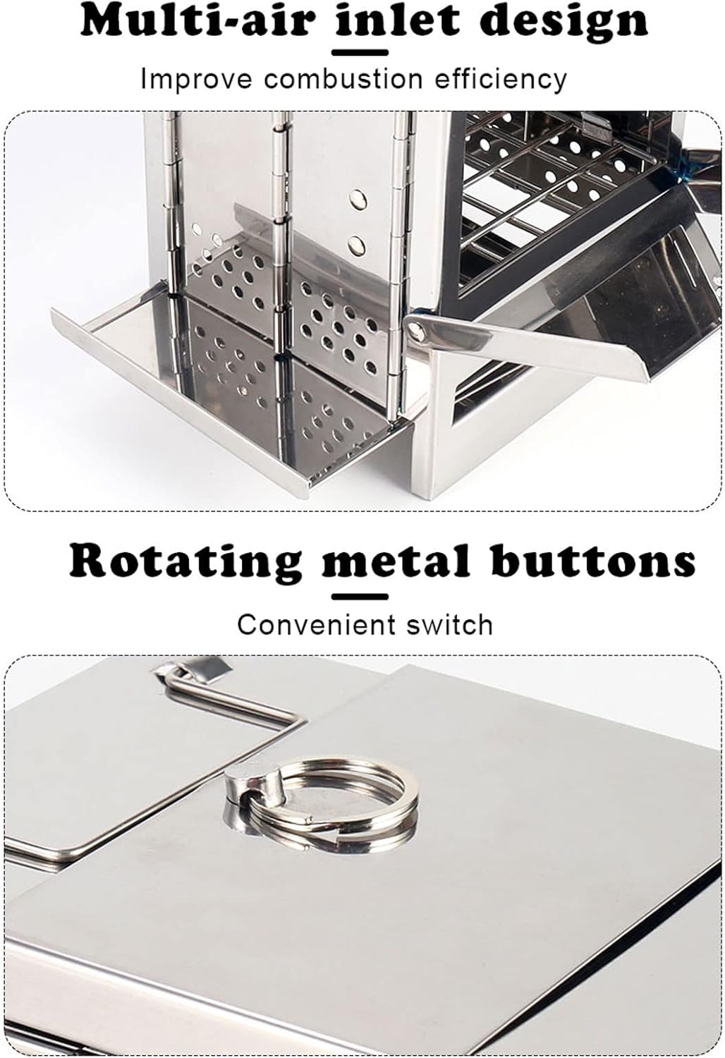 Camping Burner Stove, Portable Folding Stainless Steel Camp Stove Backpacking, Multi-Fuel Charcoal Barbecue Grill with Storage Bag, Easy to Carry(Size:S)