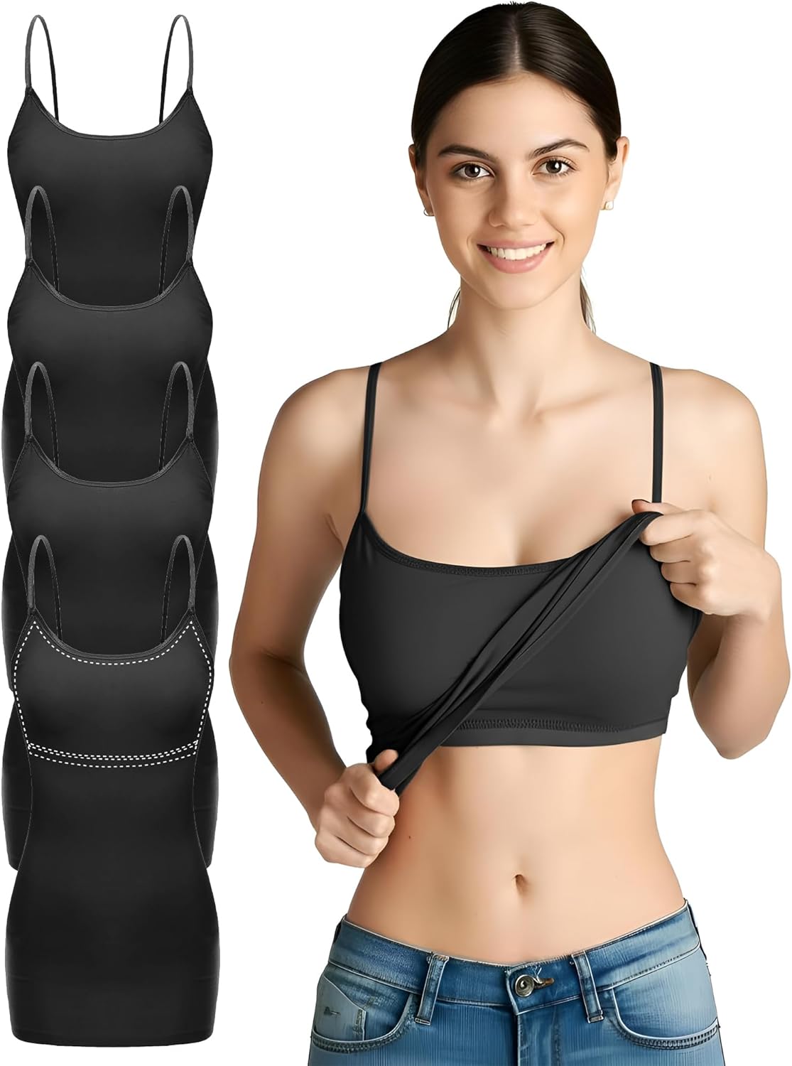 Emmalise Women Camisole Built in Bra Wireless Fabric Support Long Layering Cami