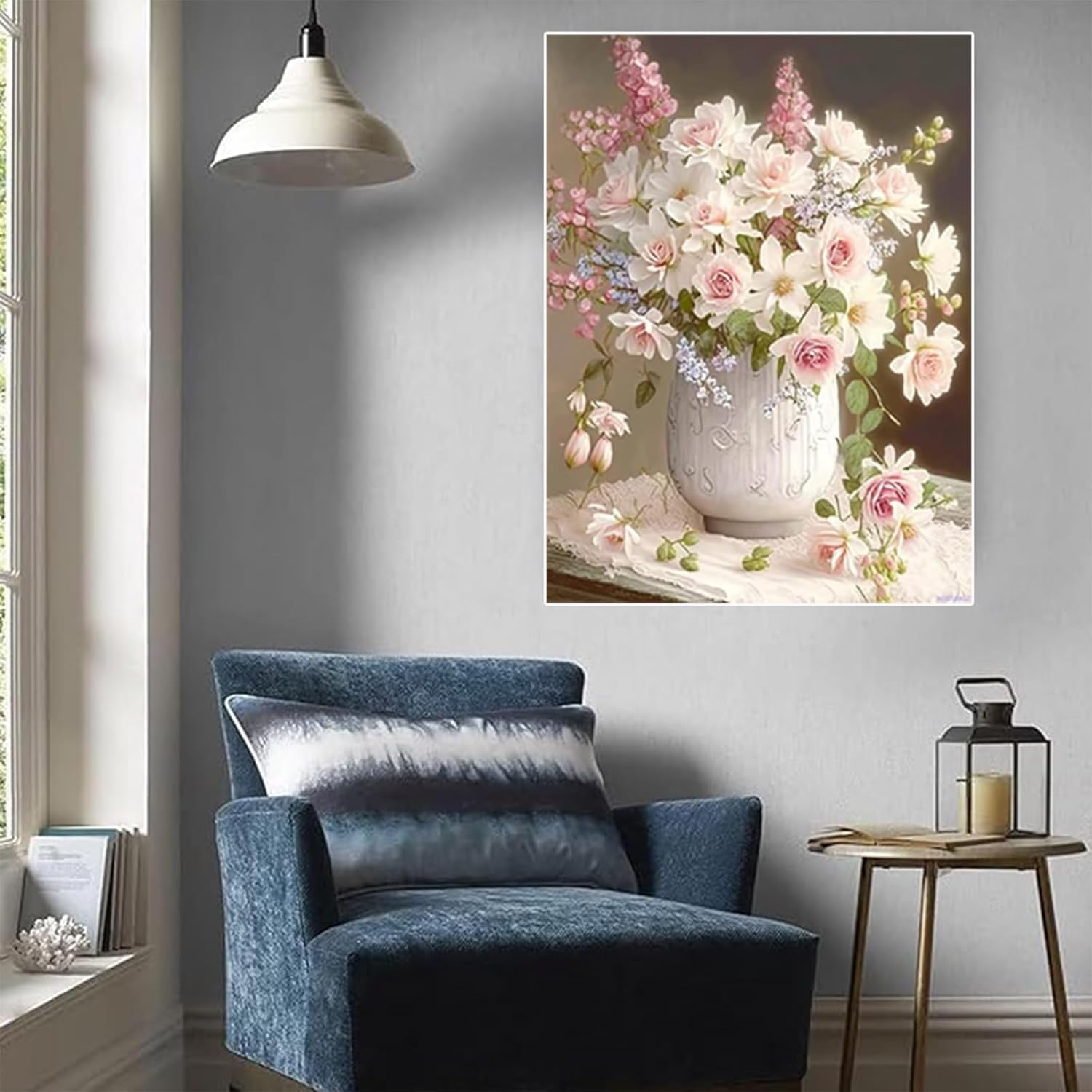 HMDIIMGE White and Pink Flowers, 5D Diamond Painting Kits, Full Circle Gemstone Fine Rhinestone Art Kit for Beginners, for Room Decor and Wall Decor 12x16 Inch