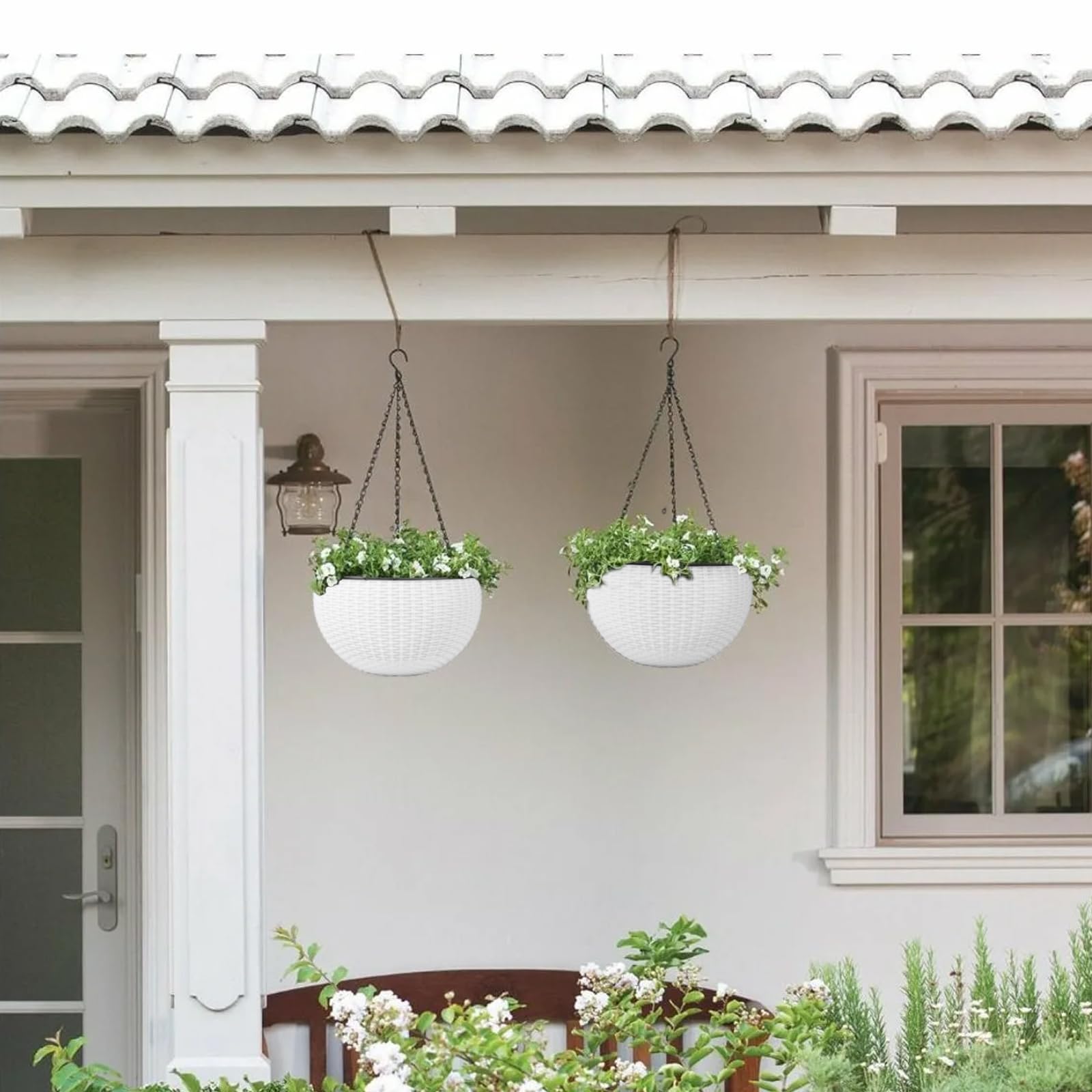 CPROSP 2tlg 28cm Selbstbewässerungstopf Hängend mit Wasserstandsanzeigen, Selbstwässernder Blumentopf, Blumenampel, Hängeblumentöpfe mit Drainagelöchern, Blumentopf Wasserspeicher mit Topf System