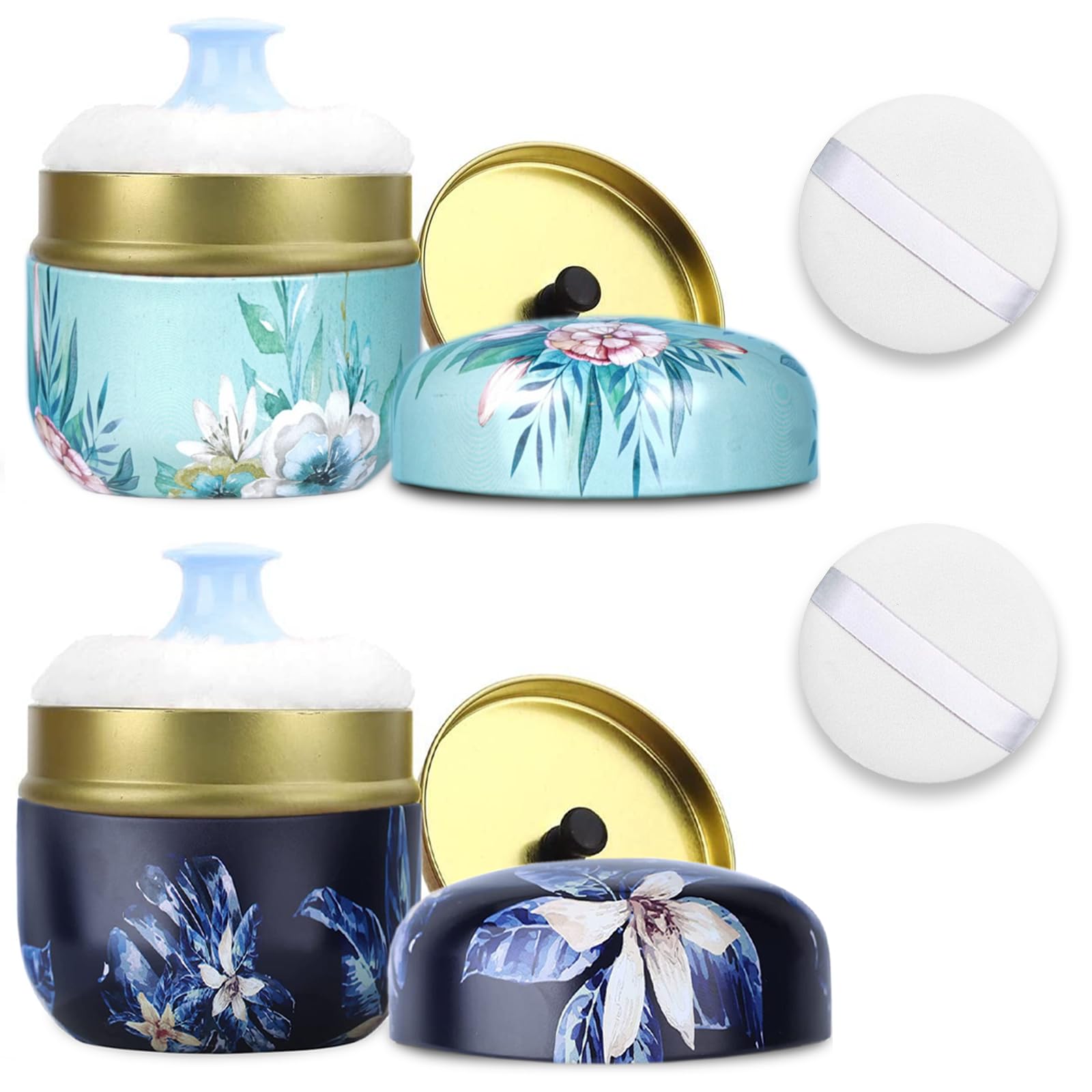 Photo 1 of SHIMIDO Body Powder Puff and Container, 3.15" Portable Empty Body Powder Container for Baby Women's Loose Dusting Powder, Powder Case Box with Lids for Bath, Travel and Home Use (Dark&Big Flower)