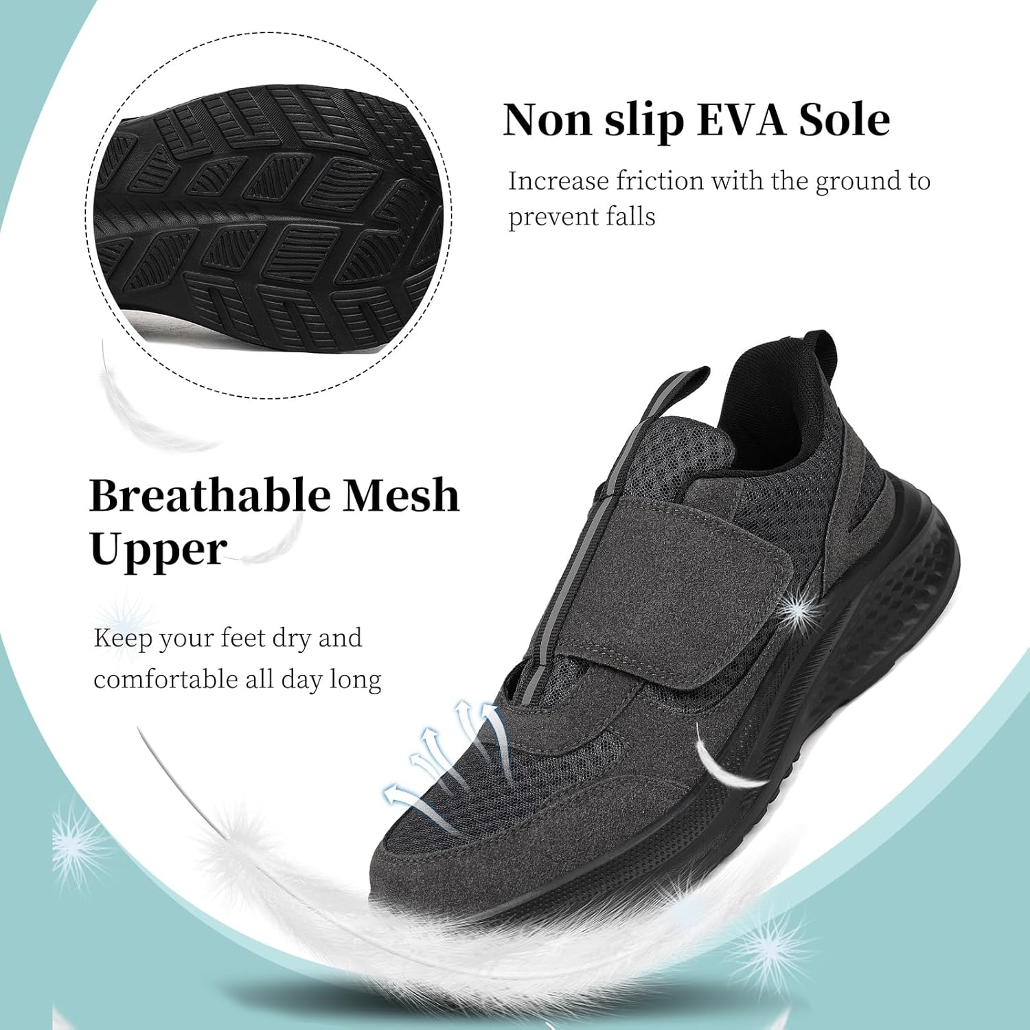 Diabetic Shoes for Men Slip on Orthopedic Adjustable Sneakers Wide Comfortable Walking Breathable Swollen feet Barefoot Shoe for Relief Foot Pain Neuropathy