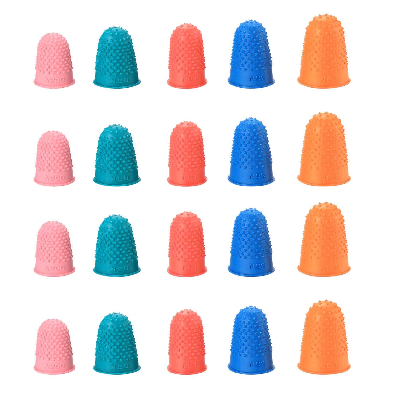 20PCS Reusable Finger Protectors, Thickened Finger Cones Thimblettes for Counting Money Sorting Writing Sports Games (5 Sizes and Colors)