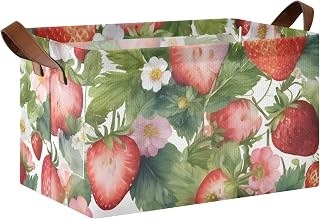 Vintage Strawberry Storage Bins 2 Pack with Foldable Steel Frame Water Resistant Fabric, Storage Cube Baskets for Closet Shelf Organizer 16.9×11.4×7.7 inches