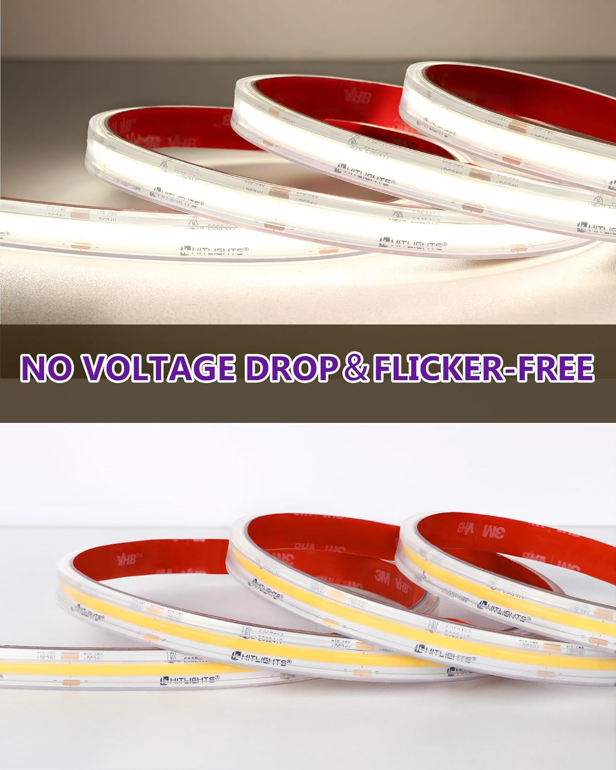 Outdoor COB LED Strip Lights Waterproof White 4000K, 16.4ft IP67 24V Tape Light High Density, 2560 LEDs, 305 LM/FT, CRI 90+, Lighting for Bathroom,Backyard,Garden,UL Listed(Power Source Not Included)