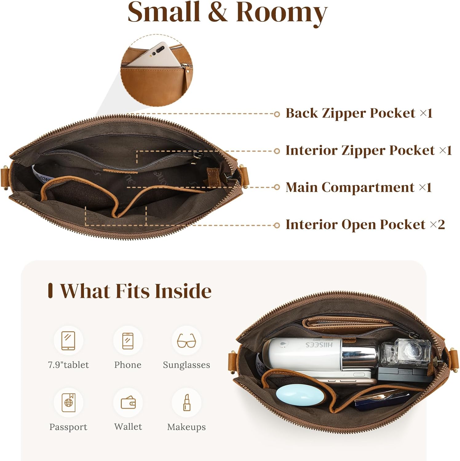 S-ZONE Leather Shoulder Bag for Women Small Crossbody Bags Hobo Purses with 2 Straps - Image 5