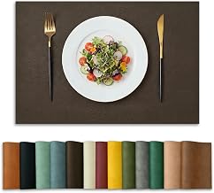 Artoid Mode Set of 4 Khaki Faux Leather Placemats 30 x 45 cm Stain Resistant Heat Resistant Kitchen Decoration