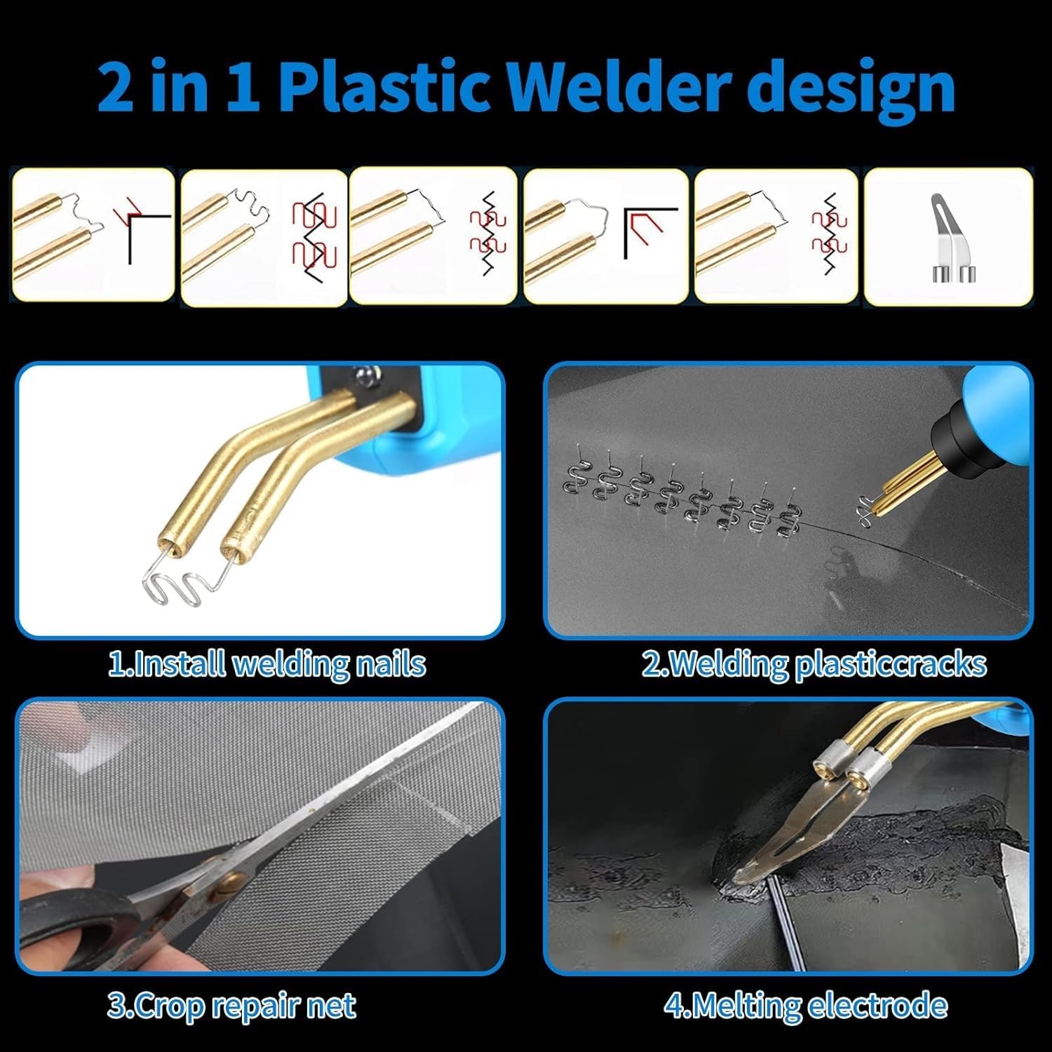 100W Plastic Soldering Iron Gun, 800pcs Flat/Outer Corner/Inner Corner/Wave Welding Nails and Welding Kit for Repairing Various Plastic Items