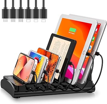 Charging Station for Multiple Devices, Bototek 60W 6 Ports Multi Charger Station for iPhone, iPad, Cell Phone, Tablets, and Other Electronics 6 Ports-Black