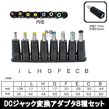 Amazon | DCプラグ変換アダプター 8種 汎用ACアダプター用出力DC