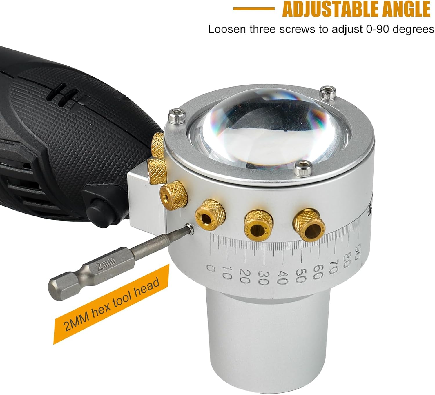 3mirrors Aluminum Tungsten Electrode Sharpener Grinder for TIG Welding, Grinding Rotary Tool，0-90°Multi-angle Adjustable,7 Screw Holes, w/Convex Lens,w/Dust Housing, Upgraded Healthy Version