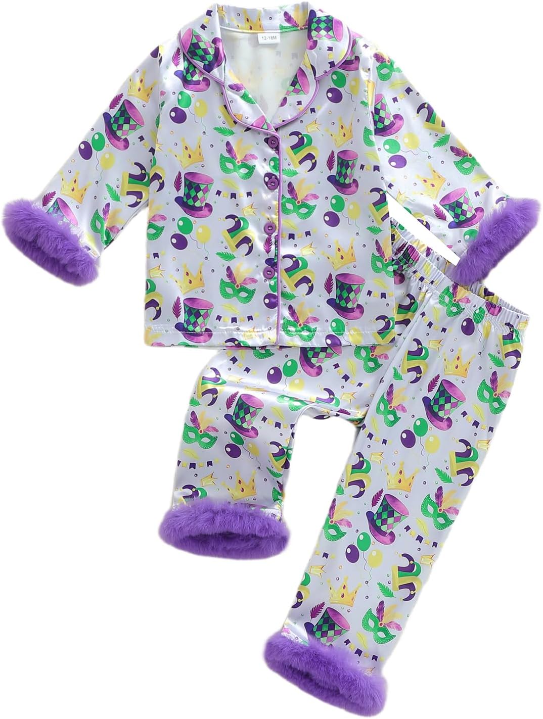 Kids Girls Christmas Valentines Pajamas Cute Print Button Down Tops + Pants Toddler Satin Sleepwear Silk Pajama Set